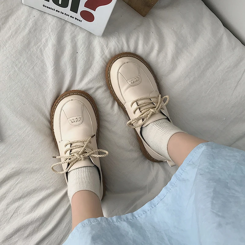 

British Style Shoes Woman 2021 Casual Female Sneakers Round Toe Clogs Platform Flats Oxfords Preppy New Cross Summer White Creep