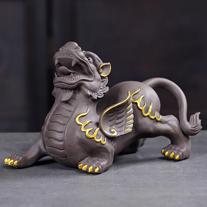 

Purple sand Lucky brave troops statueModern art sculptureTea set decorationFeng Shui statue decorated by home mascot One pair