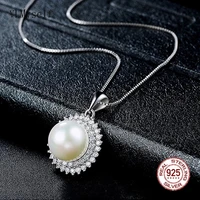real 925 sterling silver necklace with 6mm shell pearl stunning zircon 4045cm5cm chain anniversary fine jewelry