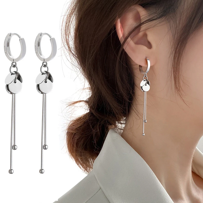 

New Tassel Earrings for Women Fashion Texture Long Earring Round Hoop Drop Earing Silver Color Jewelry Accessories Party Gift