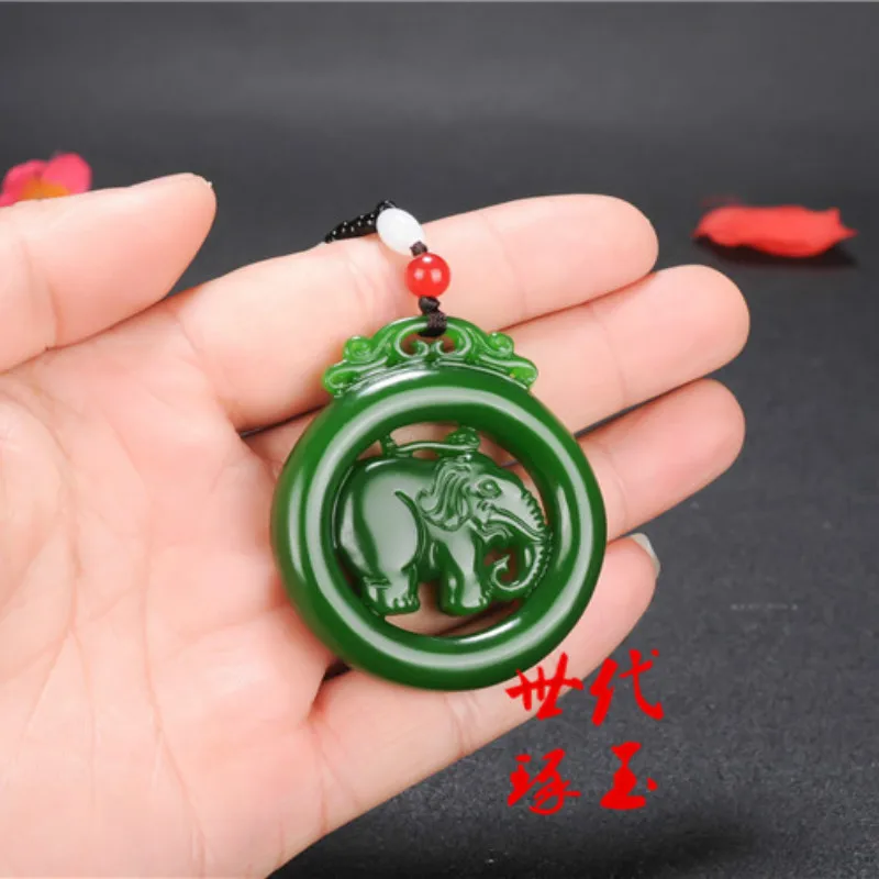 Натуральный зеленый нефрит слон ожерелье из бисера Шарм жадеит ювелирные