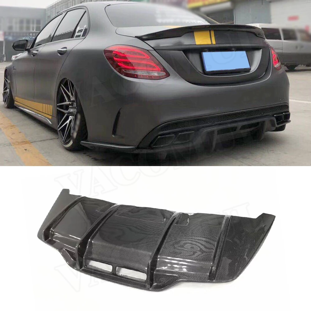 P Стиль углеродного волокна задний бампер для губ Диффузор для Mercedes Benz C Class W205 C205 C63 AMG Coupe - Цвет: Sedan 4 door