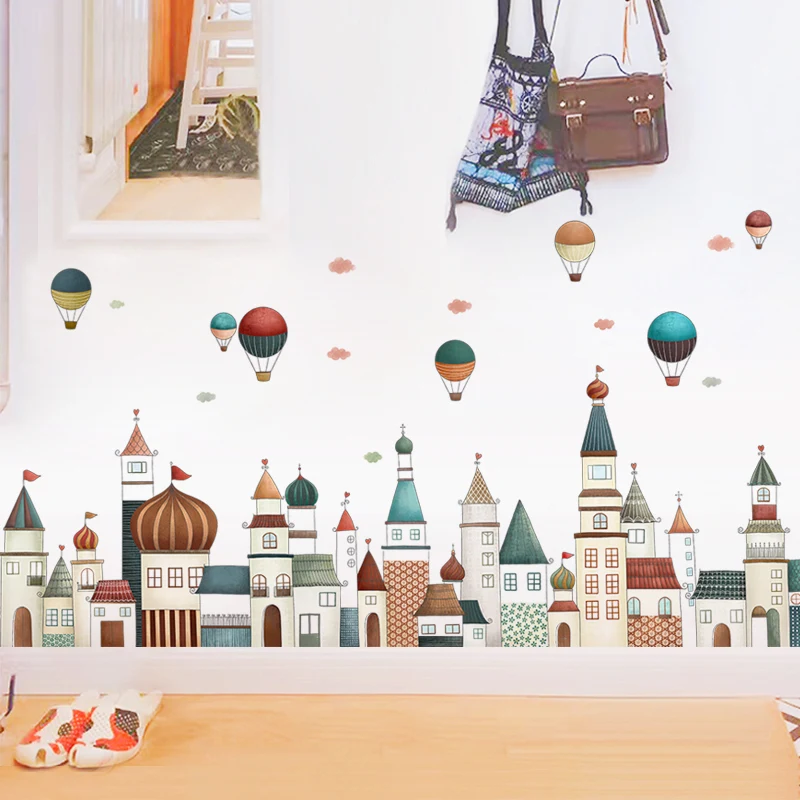 

Cartoon European Balloon Castle Wall Stickers Home Decor Kids Room Wall Decor Children's Wallpaper Baby Room Decoration Decals