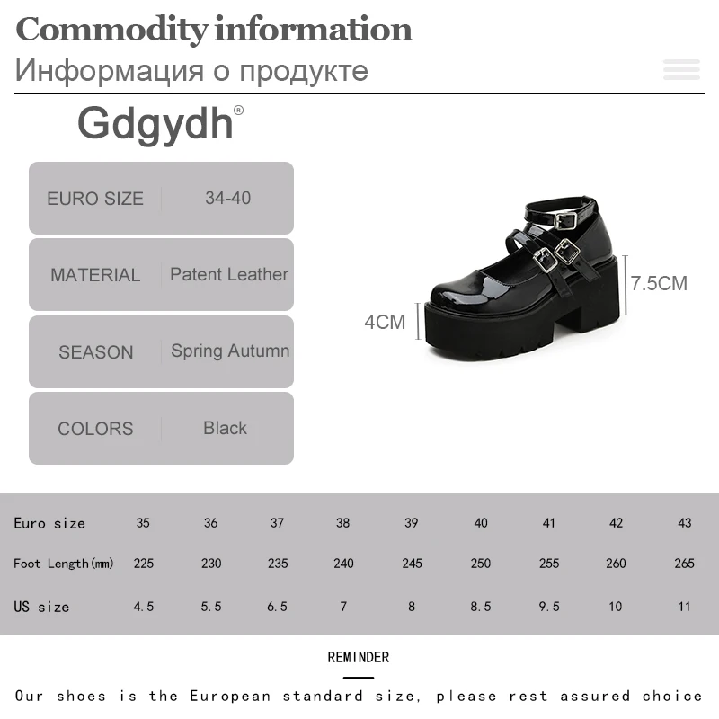

Gdgydh Top Quality Platform Lolita Shoes Girls Japanese Style Women Patent Leather Heel Shoes Ladies College Student Mary Jane