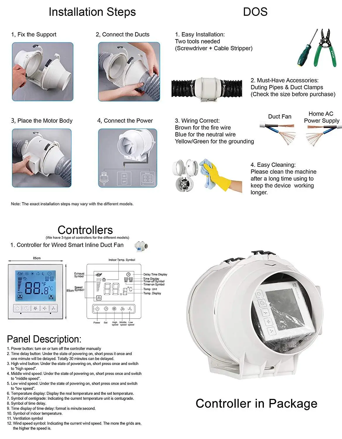 6 дюймовый бесшумный встроенный вентилятор с таймером и умным контроллером