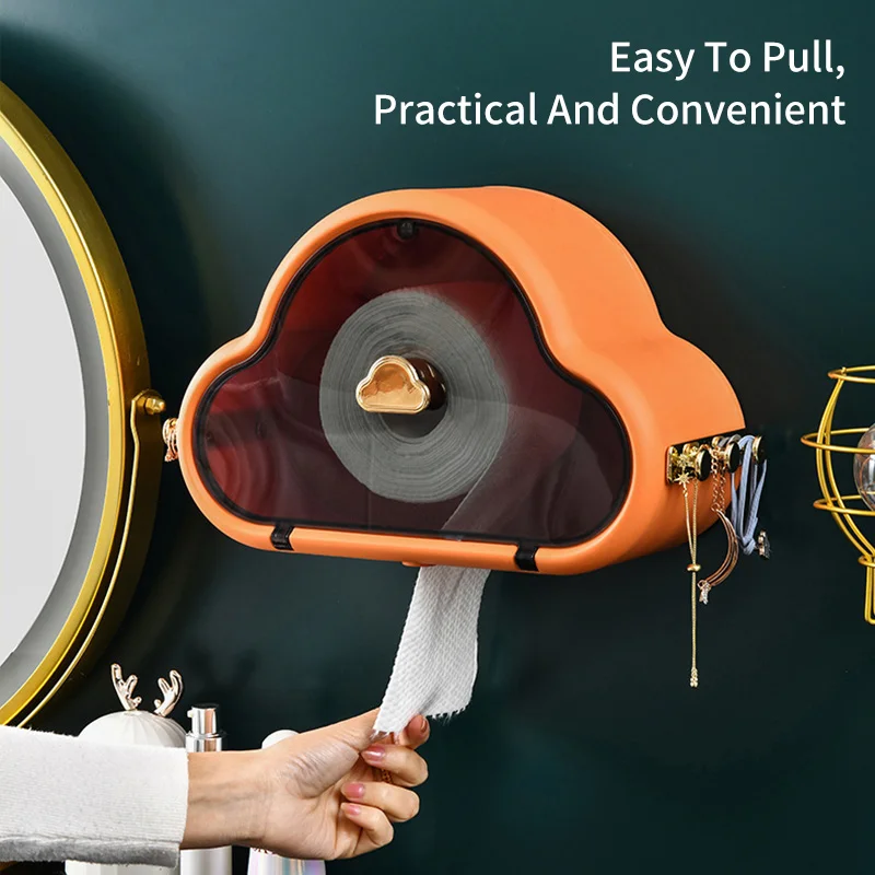 

PunchFree SelfAdhesive Waterproof WallMounted Toilet Tissue Box Cover Multifunction Bathroom Storage Organizer Paper Holder