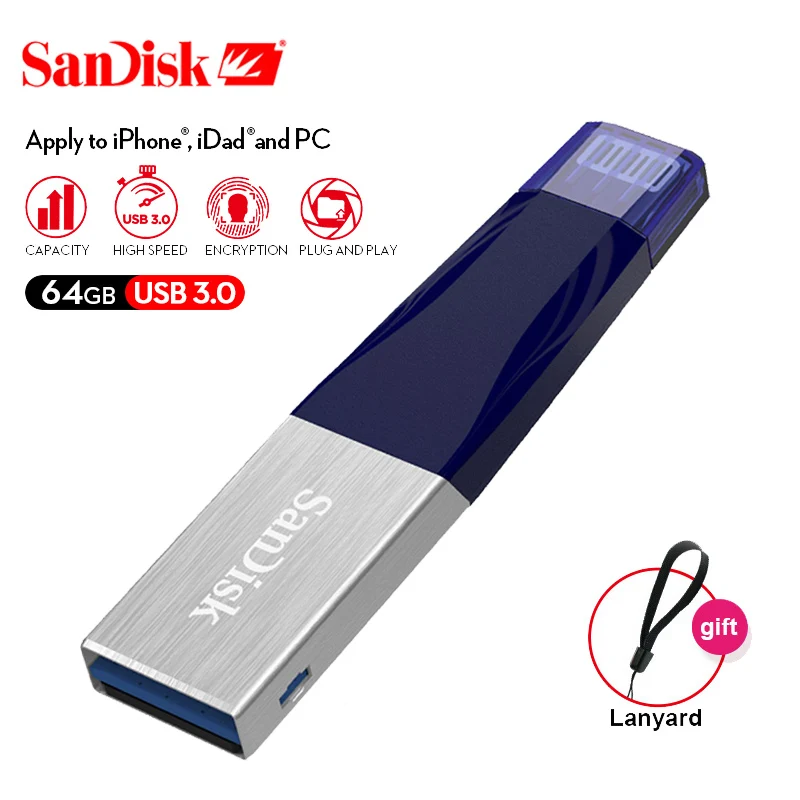 Флеш-накопитель Sandisk iXPAND USB 3 0 флеш-накопитель 256 ГБ 128 64 карта памяти lightning флешка OTG