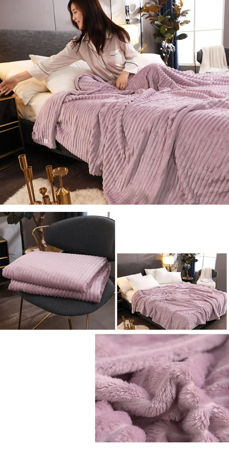 Однотонные мягкие стеганые фланелевые одеяла для кровати покрывало в полоску