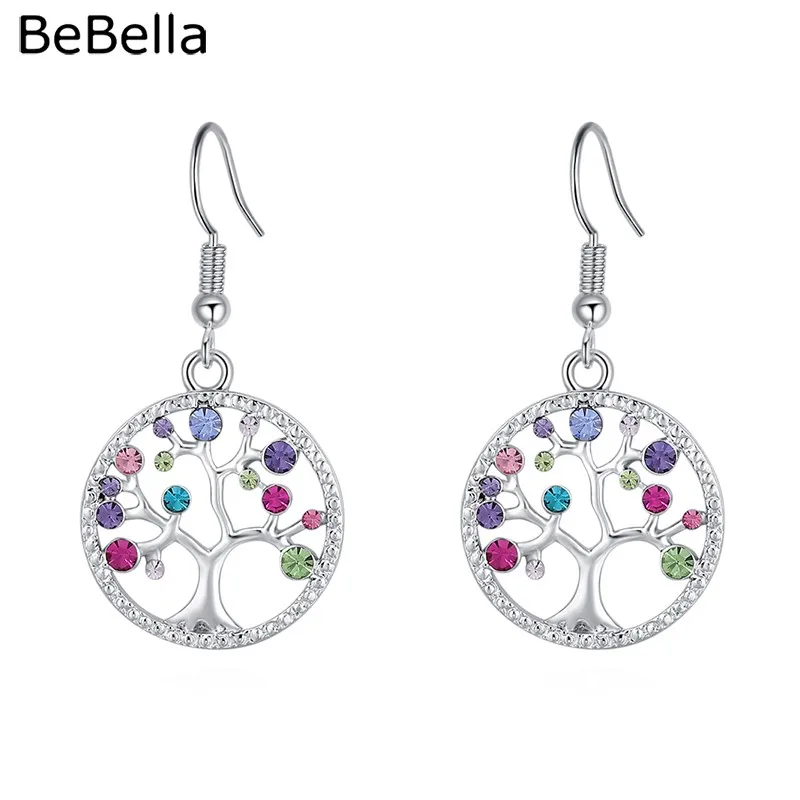 Женские круглые висячие серьги BeBella с кристаллами Swarovski подарок на день Святого