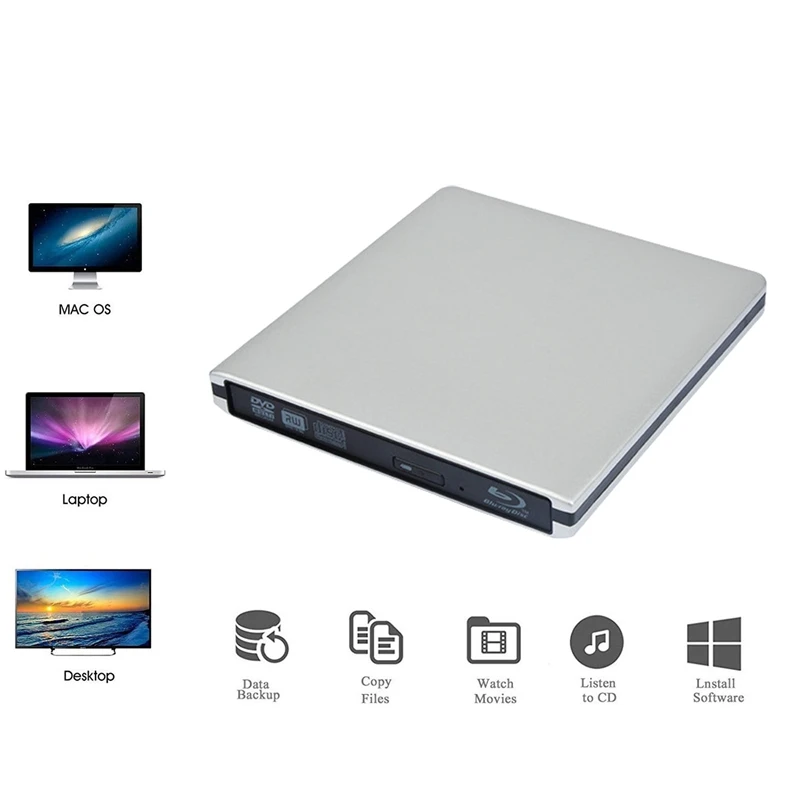 Внешний Blu Ray DVD привод 3D USB 3 0 Портативный Bluray CD горелка RW ряд для ОС Windows 7 8 10 Linxus