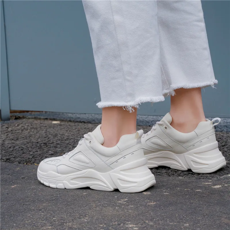 

Asumer 2020 spring summer genuine leather shoes women sneaker lace up single shoes casual dad shoes fashion flat shoes woman