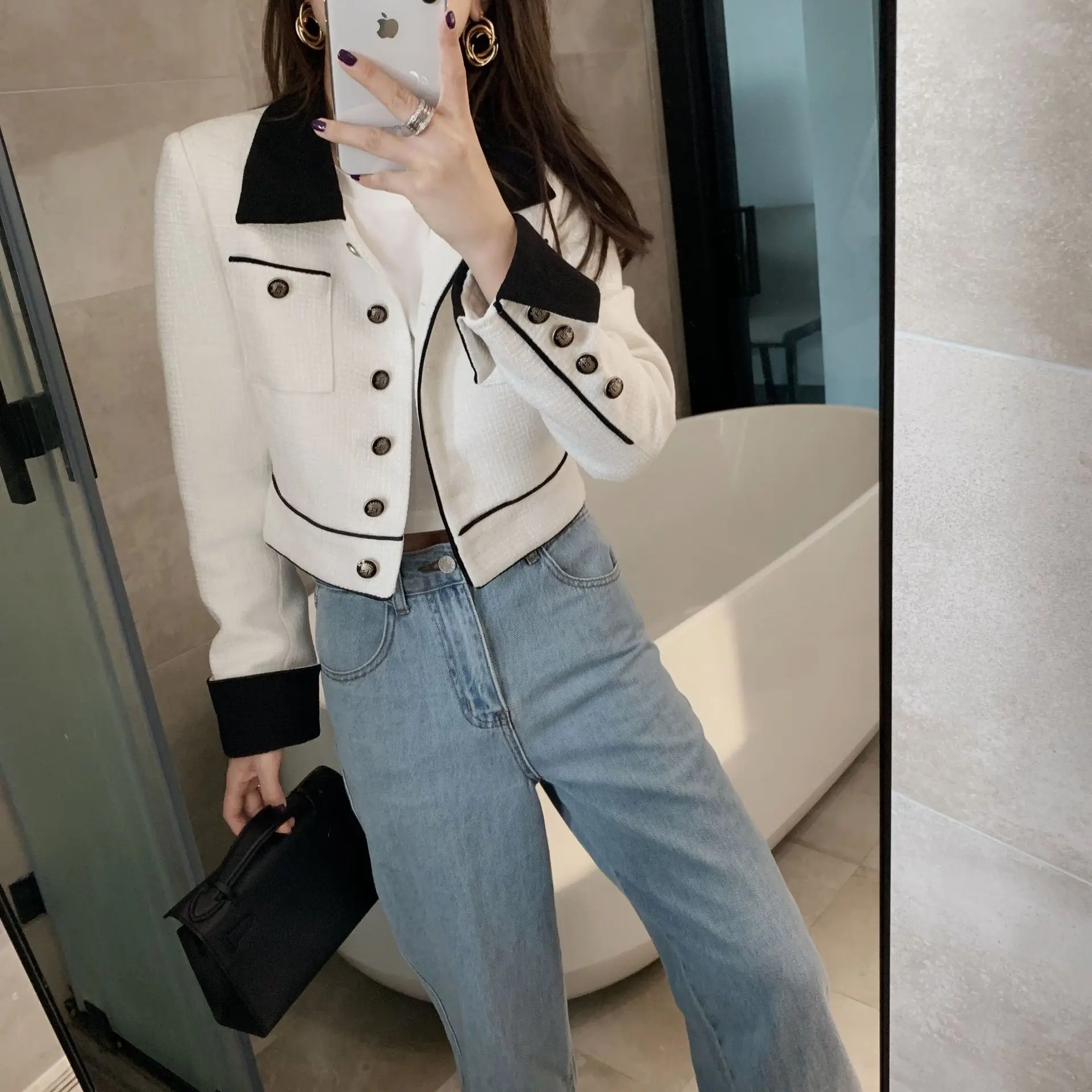 

Женская короткая куртка в стиле Харадзюку, дизайнерская роскошная белая уличная одежда, осень 2020