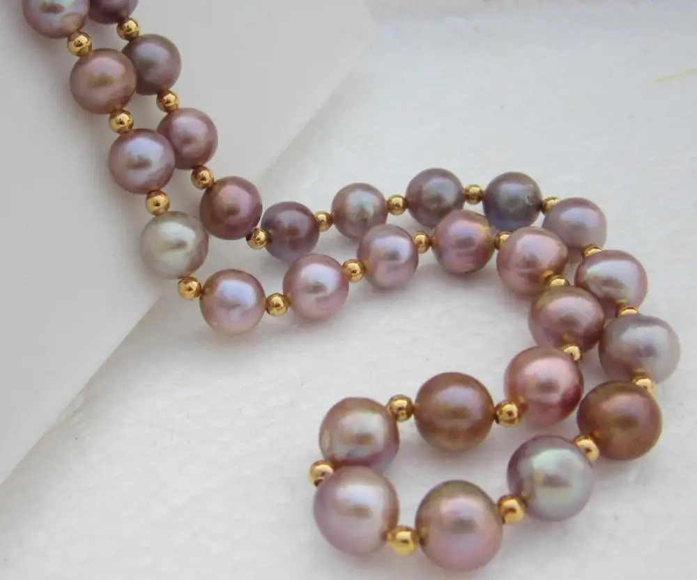 

18" natural AAA 9-10MM SOUTH SEA GOLD PURPLE PEARL NECKLACE 14KGP CLASP