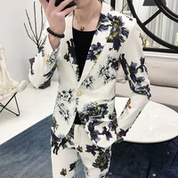 jacketspants 2021 mens spring printed business blazersmale slim fit casual suit of two pieces grooms wedding dress s 3xl