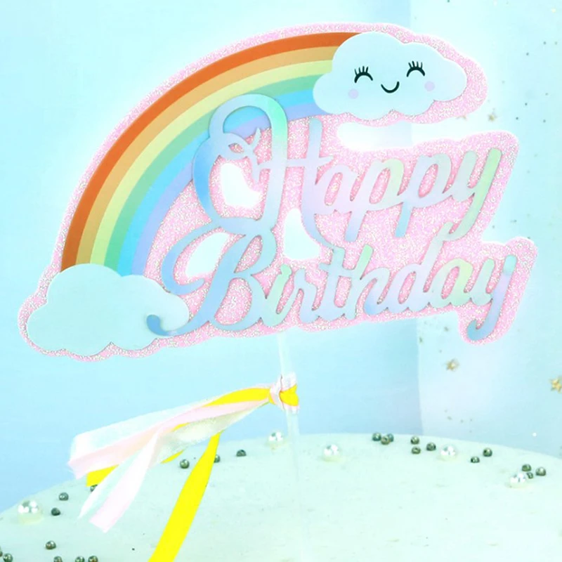 1 шт. блеск Топпер для торта С Днем Рождения с изображением милой радуги