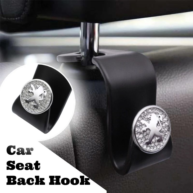 

Car Multi-Function Back Seat Crystal Logo Hook Clips Portable Hanger Holder For Peugeot 206 207 307 3008 2008 308 408 508 301