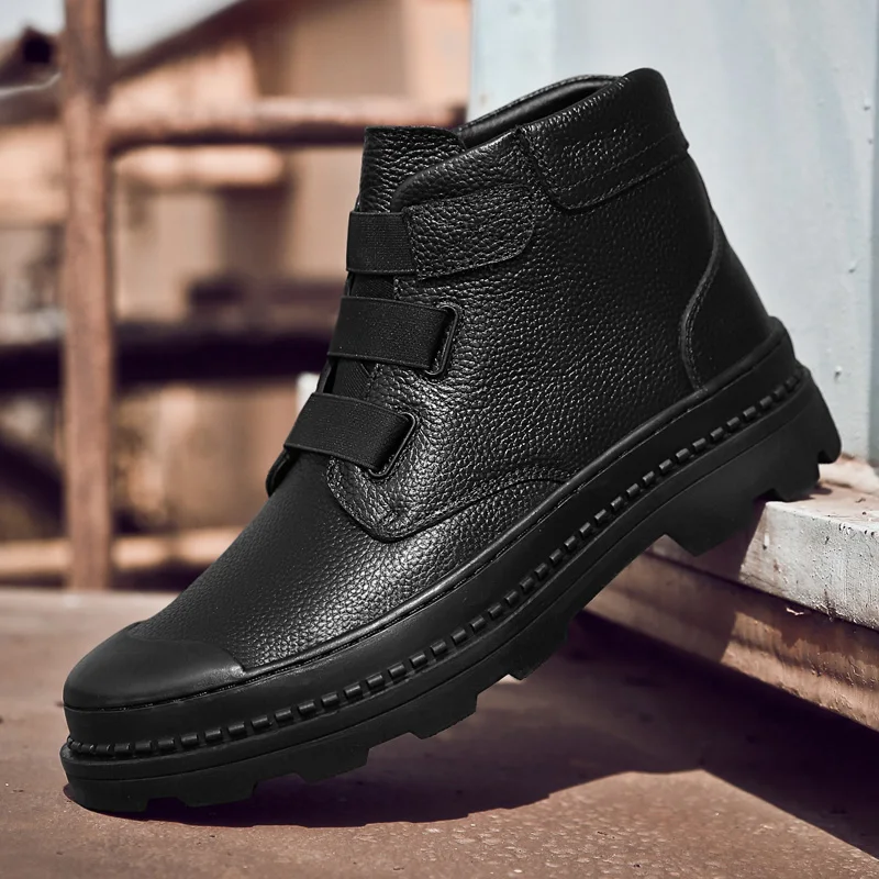 Новинка 2019 года мужские однотонные черные брендовые ботинки из натуральной кожи