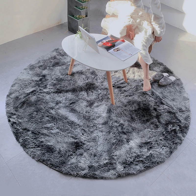 

Shaggy Tie-dye Round Carpet Colorful Fluffy Alfombra Circles Coffee Table Blanket Bedroom Bedside Mat Hanging Basket Yoga Rug