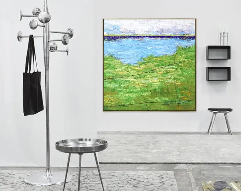 Goedkoop Abstract Schilderen Grote Acryl Canvas Wall Art Expressionisme Groen Landschap Moderne Schilderen Wall Art Op Canvas Zomer Groen