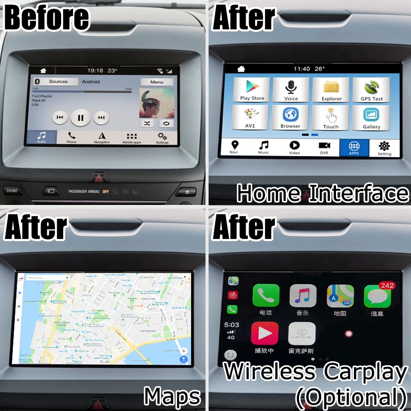 Интерфейсная приставка для Android / carplay Ford Edge Explorer SYNC 3 беспроводная видео mirror link