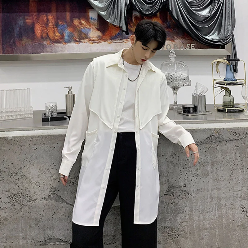 Мужской длинный кардиган белая черная рубашка стильная куртка Мужская Уличная