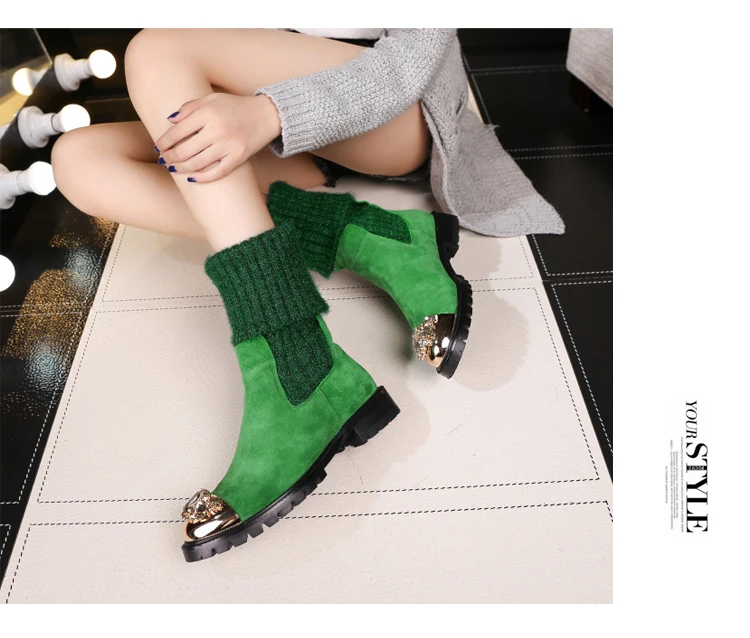Botas Mujer; зимние вязаные сапоги; женские сапоги до середины икры; Bota Feminina; обувь со стразами; женские эластичные сапоги; Botines Mujer; коллекция года; Zapatos De Mujer