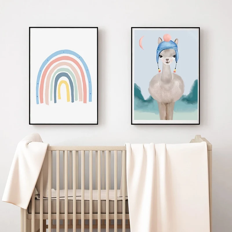 

Rainbow Llama Wall Art Canvas Painting Art Poster And Print For Living Room Decor Alpaca Boho Style Wall Pictures Unframed