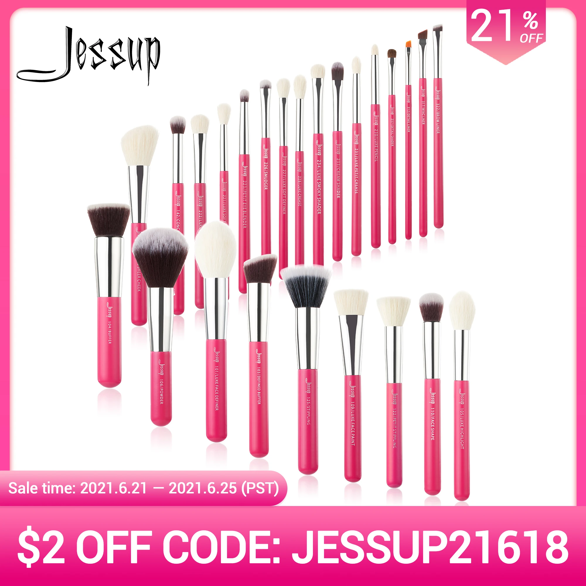 Jessup кисти 25 шт розовый Кармин/серебряный профессиональный набор кистей для