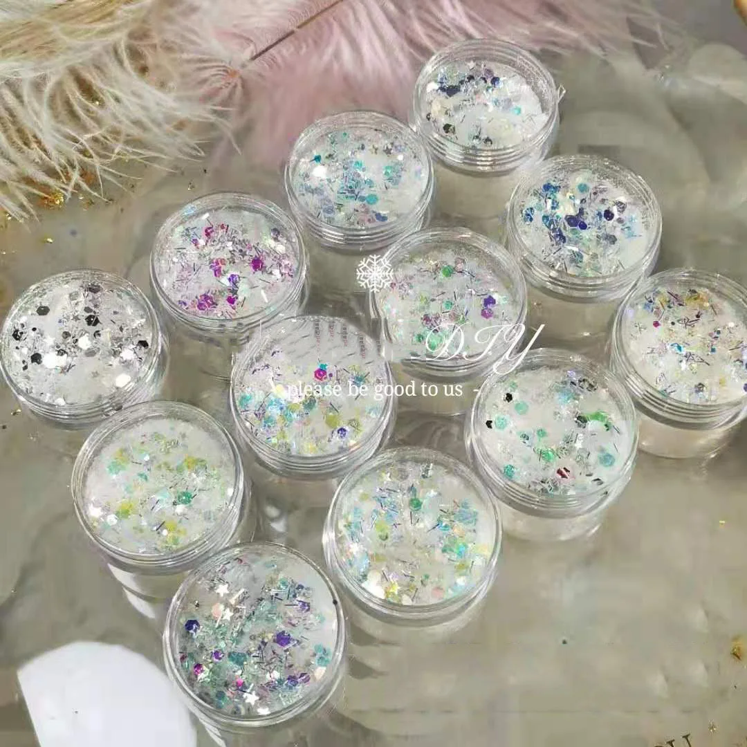 

50Gram =1Bag Unicorn White Iridescent Glitter Loose Glitter Transparent Iridescent Rainbow Polyester Custom 0.2-3mm Hex Glitter