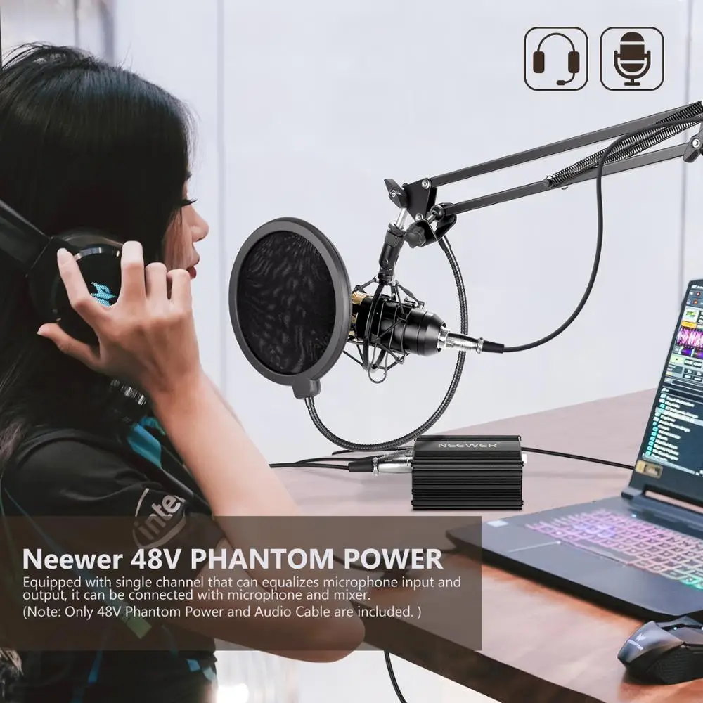Neewer Европейский Штекер 220V 1-канальный 48V Фантомное Питание с Адаптером+ Один XLR Кабель Аудио для Любого Конденсаторного Микрофона Записи Музыки Оборудования