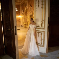 a line strapless luxury wedding dress off shoulder tulle lace appliques court train shiny bridal gown vestido de casamento