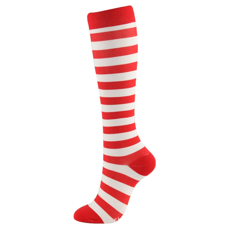 67 Red white stripes Компрессионные носки для мужчин и женщин, серия рождественской елки, Санта Клаус, длинные чулки для бега, велоспорта, варикозное расширение, нейлон - Цвет: 67 Red white stripes