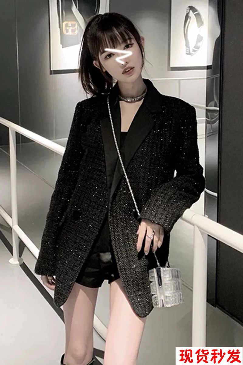 2021 New Autumn Ladies Simple Office Lady Woven Glossy Slim Waist Woolen Blazers Women's Fashion Retro Elegant Tweed Suit Coat | Женская