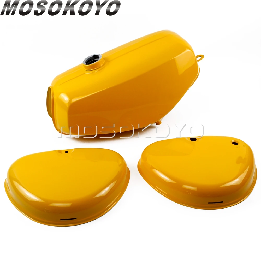 yellow Retro Motorcycle Yellow Oil Fuel Tank with Right+ Left Side Cover Pad for Simson S50 S51 S70 all years (190830, 200655, 200200) - Цвет: yellow