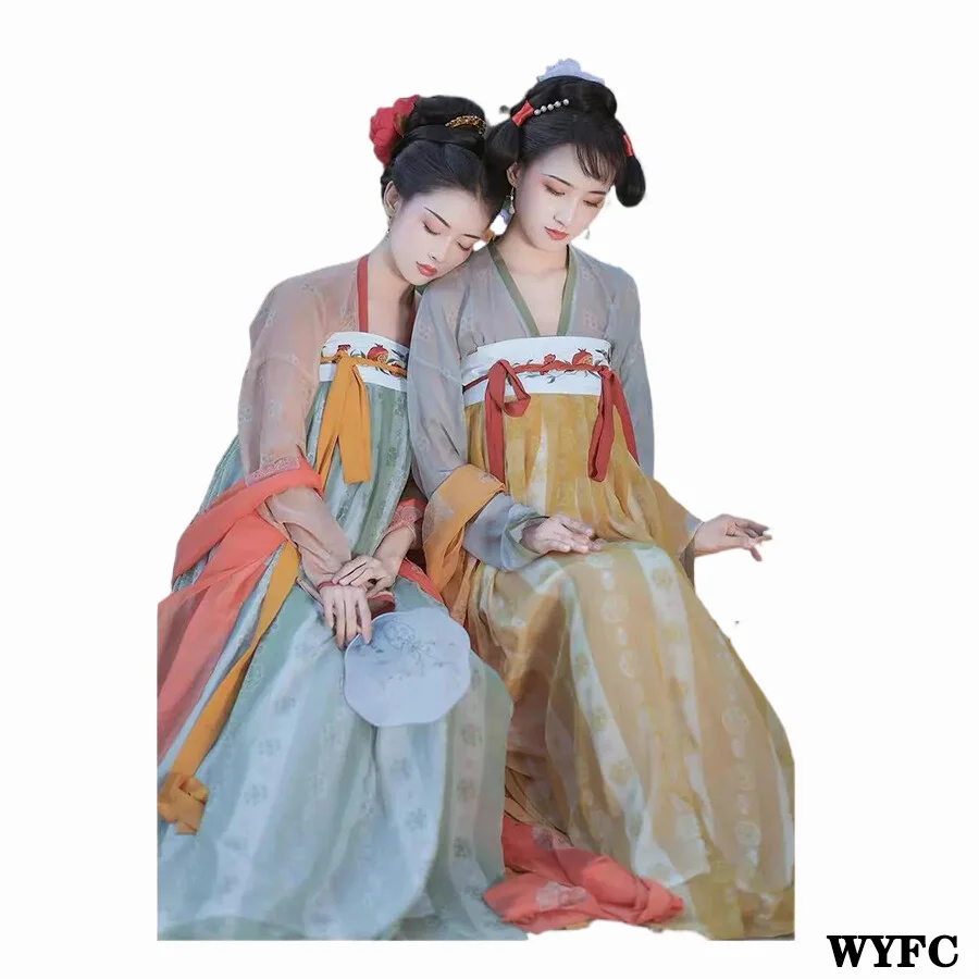 

Chinese Style Girl Best Friend Sisters Women's Clothing Hanfu Tradition Tang System Costume Dance Party Daily Play Apparel Show