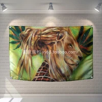 reggae lion flag banner hanging cloth music rock band cartoon tapestry bar cafe home decoration wall art 4 gromments in corners