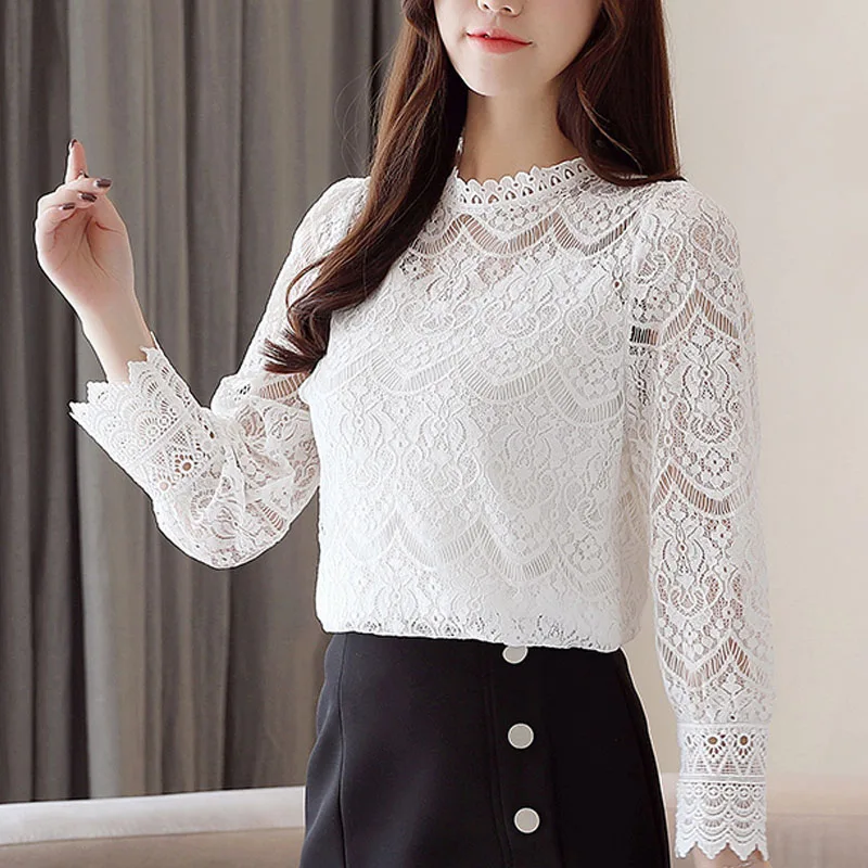 Blusas femininas элегантные рубашки 2019 Женские топы и блузки с длинным рукавом кружевная