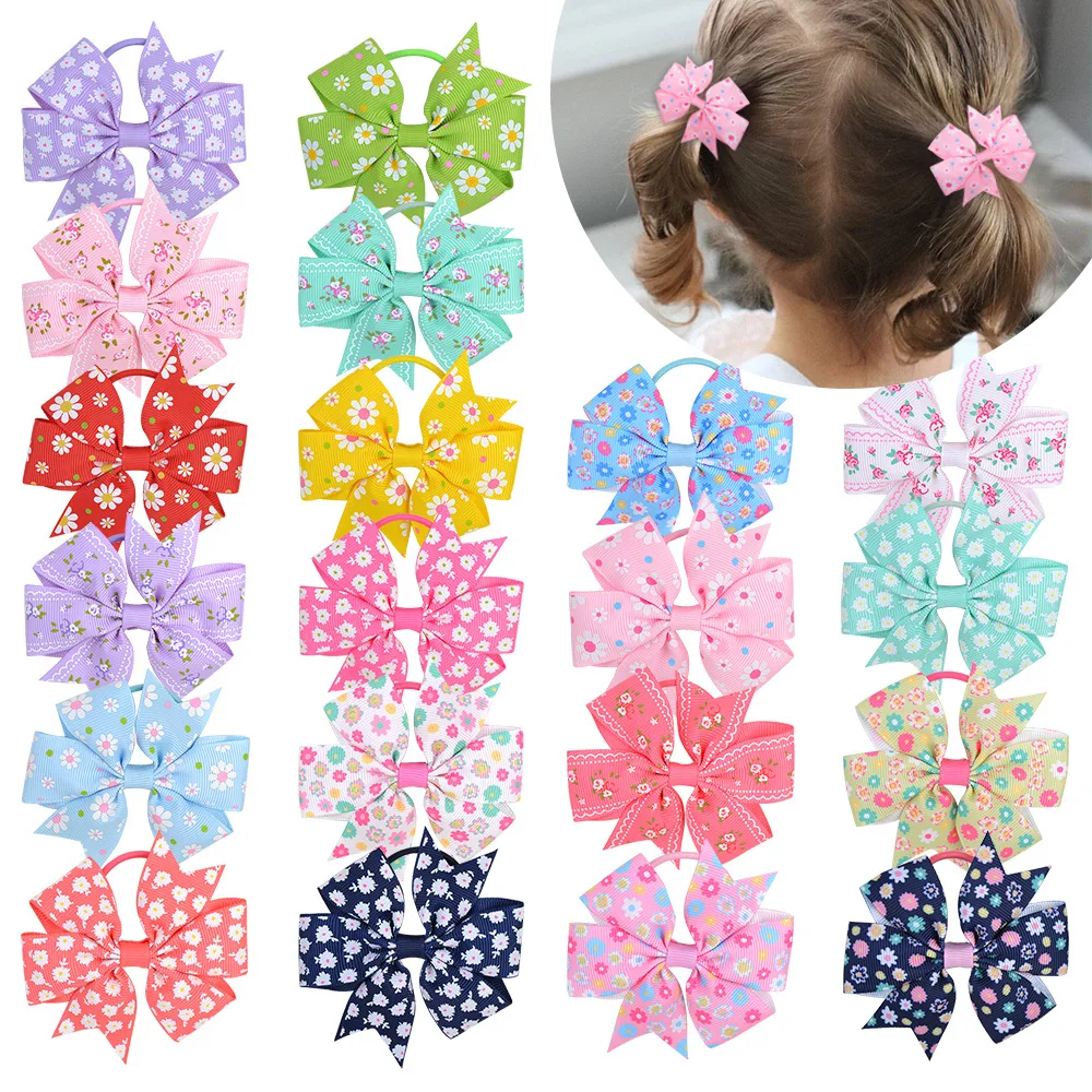

20pcs Baby Girls Elastic Hair Bands Hair Ties Bow Hair Accessories Hair Bands Ponytail Holders Pack Wholesale Flower Print