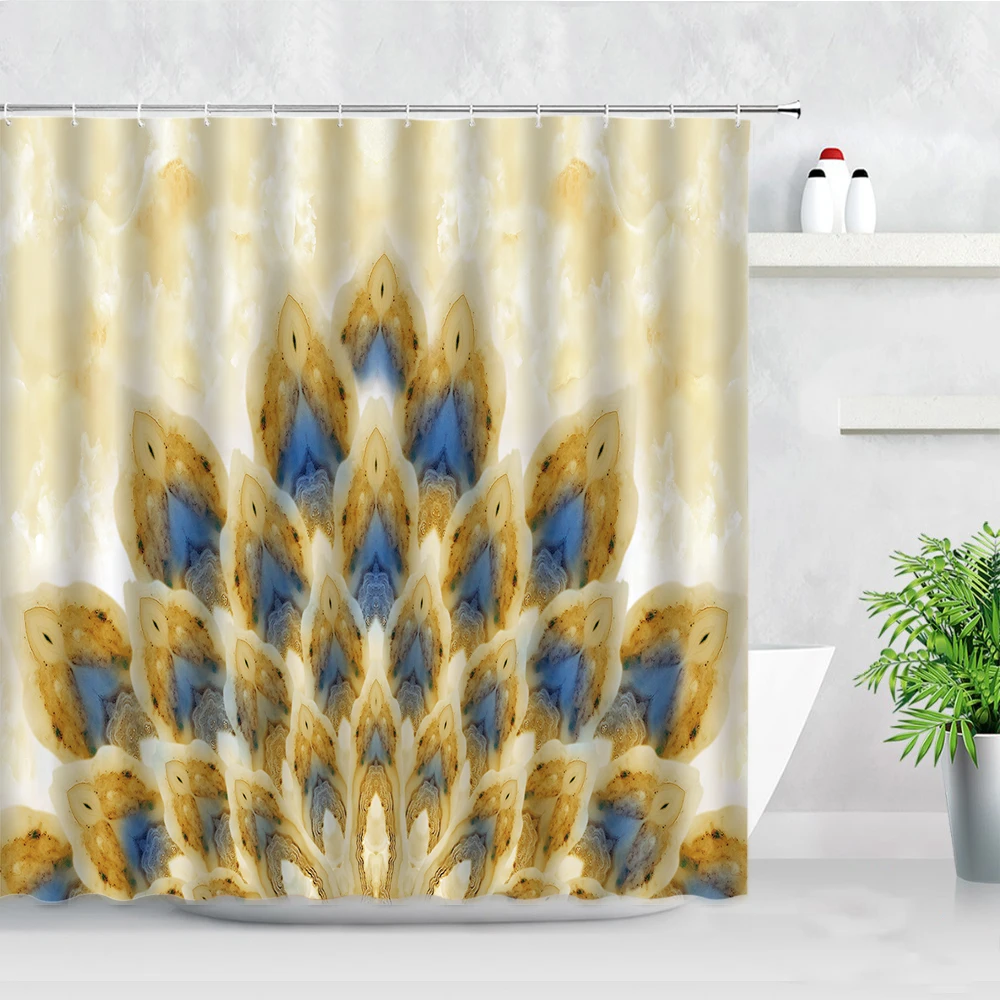

Marble Pattern Shower Curtains Geometric Feather Abstract Art Creative Printing Home Decor Waterproof Cloth Bathroom Curtain Set