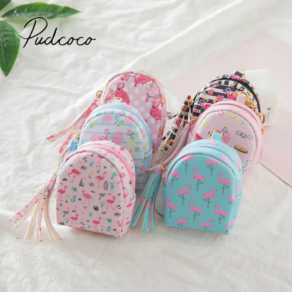 

2020 New Baby Summer Clothing Cute Women Girl Kids Coin Purse Mini Flamingo PU Zipper Wallet Key Holder Little Pouch kid Gifts
