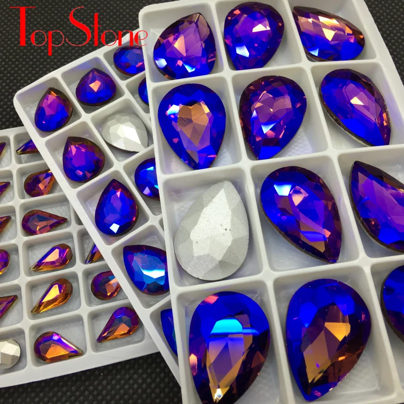 Кристаллические стеклянные каплевидные Необычные Стразы всех цветов TopStone 10x14 13x18