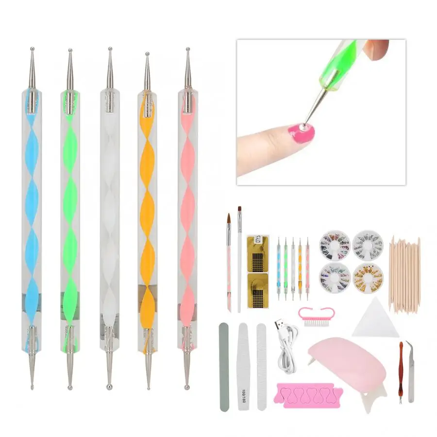 Nail Art Tool Set DIY Dead Skin Fork Dotting Pen File Dust Brush Rhinestone Manicure Kit Rubs for Nails | Красота и здоровье