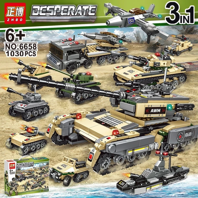

XINGMOWAN 1030 PCS Car Trucks Tank Building Blocks Boy War WWII Army Military Toys WW2 Soldiers Compatible Bricks