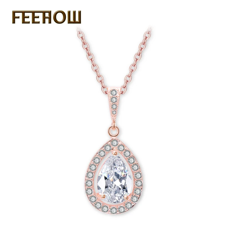 FEEHOW Новый AAA капли воды кубического циркония кулон ожерелья Мода Прозрачный