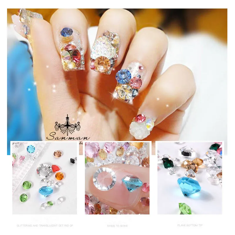 MiFanXi Colour Transparent Nail Crystal Rhinestones Set Multi-size Sharp Bottom Nail Art 3D Decoration Manicure DIY