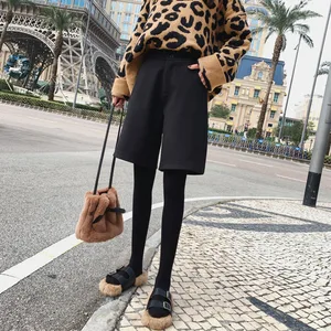 Шорты женские шерстяные до колен, модные повседневные приталенные, с завышенной талией и карманами, универсальные, Осень-зима