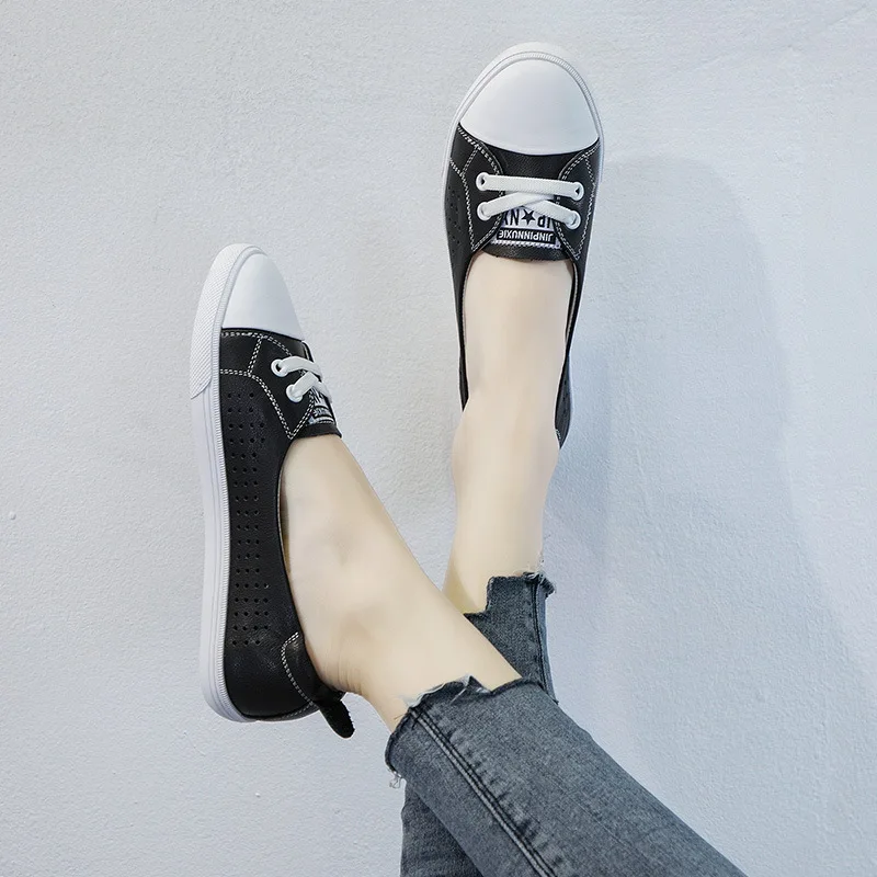 

Женские кроссовки FANAN из натуральной кожи, Вулканизированная плоская подошва, на шнуровке, повседневная Легкая удобная обувь, белые, больши...