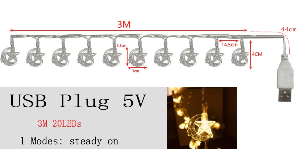 USB Plug Светодиодный светильник с Луной и звездой, Рождественский светильник, s украшение, праздничный светильник, s занавес, лампа, Свадебный неоновый фонарь, ЕС/USB, сказочный светильник - Испускаемый цвет: USB Plug