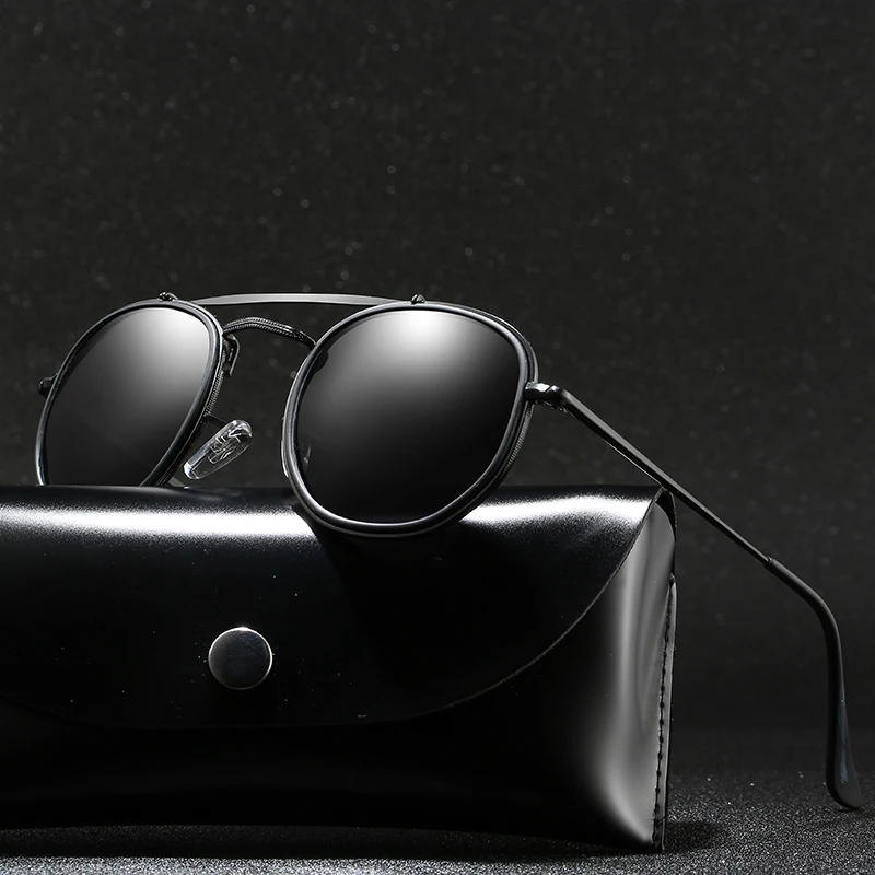 

With Case Round Polarized Sunglasses Men Brand Designer Polaroid Sun Glasses Women Metal Frame Black Lens Eyewear Driving