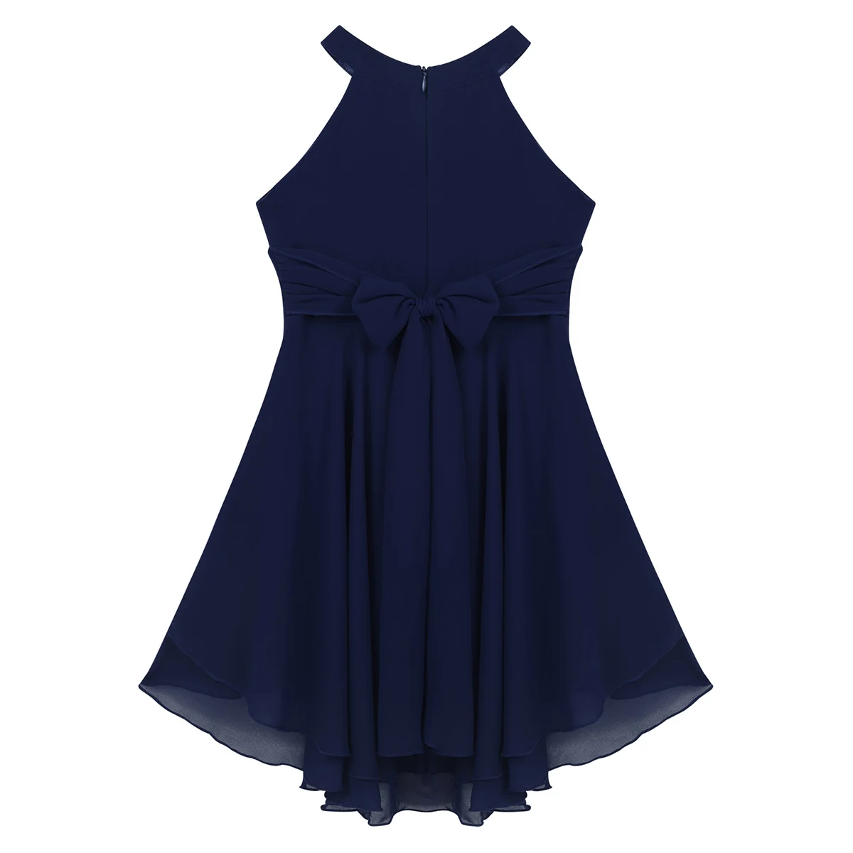 Шифоновое платье с лямкой на шее для девочек-подростков высоким и низким подолом